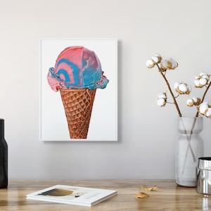 Cotton Candy Swirl Limited Edition Ice Cream Cone Wall Art Giclée Print of Original Acrylic Painting by Kim Testone