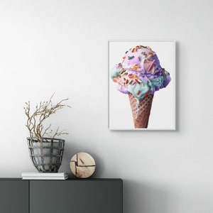 Rainbow Sherbet w/ Sprinkles 1 Limited Edition Ice Cream Cone Wall Art Giclée Print of Original Acrylic Painting by Kim Testone