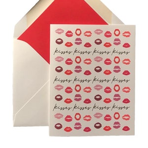 Cartes de Saint-Valentin Kisses, Boîte de 8 enveloppes doublées, Cartes de vœux, Rouge à lèvres, Lèvres, Rouge, Muah, papier cartonné, Art original, 4 » X 5.5 »