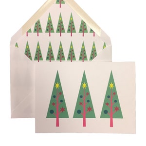 Alberi di Natale Biglietti di auguri per le vacanze, Scatola di 8 w / buste foderate, Buon Natale, Moderno contemporaneo, Arte originale, Dimensioni 5X7