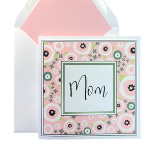 Carte de fête des mères avec enveloppe assortie, cartes de voeux, cartes de correspondance, amour, rose, jolie, fleurs, mai, carré, 5,7 5 x 5,75 po