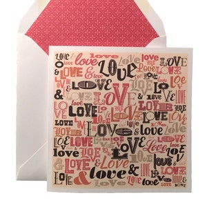LOVE Carte de Saint-Valentin avec enveloppe lignée assortie, Cartes de vœux, Cartes de notes, Romantique, Amour, Papier lin, Papier cartonné, 5.75"x5.75 »