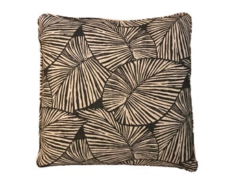 Palm Leaf Pillow Cover, Cotton-Poly, Sofa Chair Bedding, Pillows Cushion Covers, Nature Leaf Pattern, Gray Charcoal, Home Decor, 22" X 22"