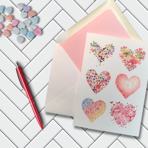 Carte de voeux Saint-Valentin coeurs, cartes de correspondance romantiques, amour, enveloppe doublée, papier texturé lin, taille A7 5 x 7 pouces