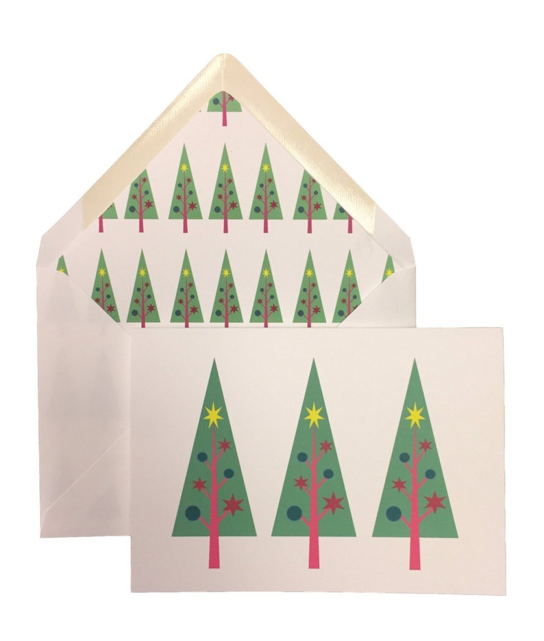 Christmas Trees Holiday Greeting Cards, Box of 8 w/ lined envelopes, Merry Christmas, Modern Contemporary, Original Art, Size 5X7 image 1