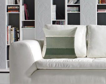 Bold Striped Pillow Cover, Cotton Linen Poly Blend, Decorative Pillows, Home Decor, Cushion Cover, Square, Green, Celadon, Beige, 18" X 18"
