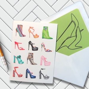 High Heels Geburtstagskarte, Grußkarten, roter Unterteil, Schuhe Mode, gefütterter Umschlag, Fashionistas, Größe 13 cm x 18 cm, A7
