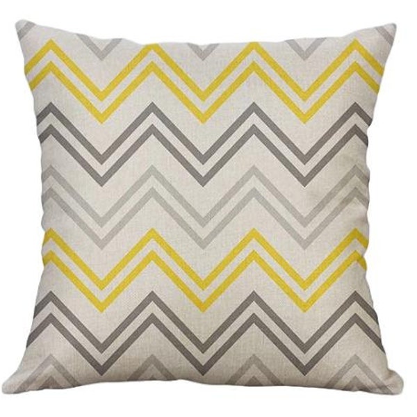 Zig-Zag Pillow Cover, Cotton Linen Poly Blend, Decorative Pillows, Home Decor, Cushion Cover, Square, Gray, Beige, Yellow, Sofa, 16" X 16"