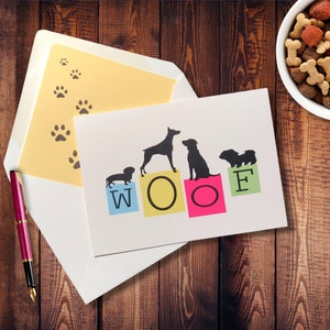 WOOF honden notitiekaart, maat 5" X 7", verjaardagswenskaart, elke gelegenheid blanco binnenin, aangepast bericht, schattige pootafdrukken, dierenliefhebbers, honden