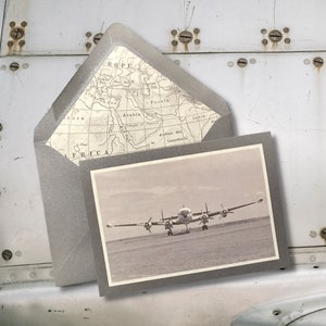 Konstellation Flugzeug anpassbare Notizkarte, Größe 5 "x 7", Retro-Luftfahrtflug, Geburtstagsgrußkarte, innen leer, personalisiert