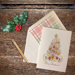 Cartes de voeux pour arbre de Noël, boîte de 8 enveloppes avec lignes, joyeuses fêtes, joyeuse joie de célébrer, c'est la saison, décorations, taille 5 x 7