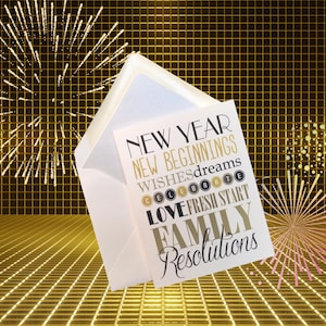 Cartes de voeux de bonne année, boîte de 8 enveloppes avec lignes, célébrations des résolutions de janvier, nouveau départ, nouveau départ, taille A2 4,25 x 5,5 pouces