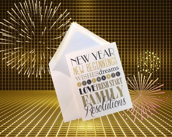 Happy New Year Greeting Cards, Box of 8 w/lined envelopes, Celebrate January Resolutions, New Beginnings Fresh Start, Size A2 4.25" X 5.5"