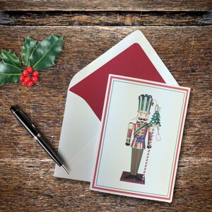 Cartões de felicitações de Natal do quebra-nozes do soldado de brinquedo, boas festas, caixa com 8 envelopes forrados, alegre, alegria, arte original feita à mão, tamanho 5" x 7"