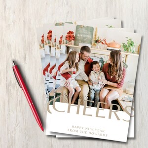 Vive la bonne année Cartes de vœux photo personnalisées, Boîte de 10, Famille, Personnalisée, Fait à la main, Taille 5 » x 7 », A7