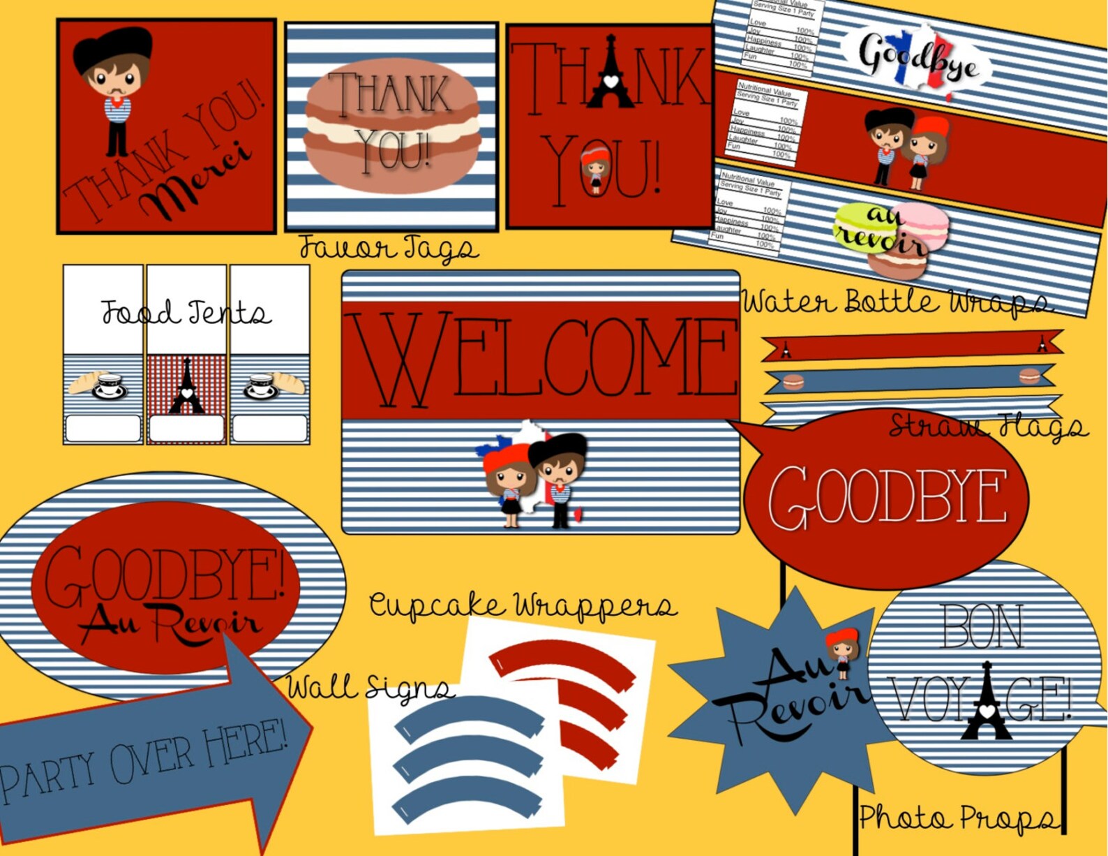 French Themed Goodbye Party Package Instant Download DIY Etsy