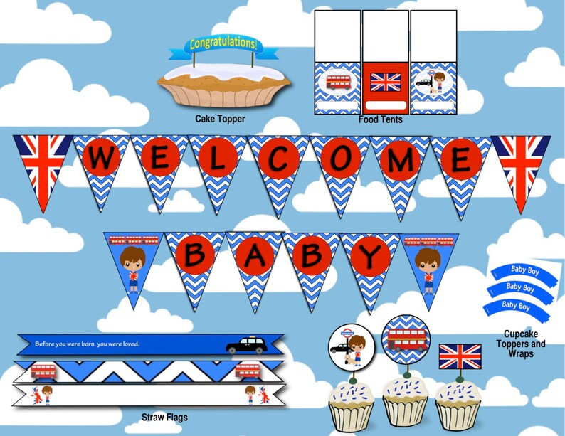 England London Themed Baby Boy Shower Printable Party Package Etsy