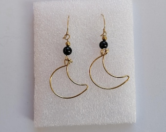 Boucles d'oreilles pendantes Lune en bronze