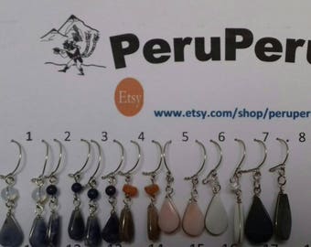 Teardrop Earrings with Semi-precious stone various  designs including Peruvian metal curves, shapes.