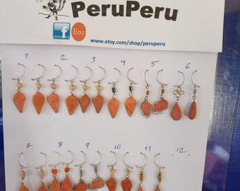 Silver Semi-precious stone jaspe red  Teardrop Earrings orange ginger autumn colour.