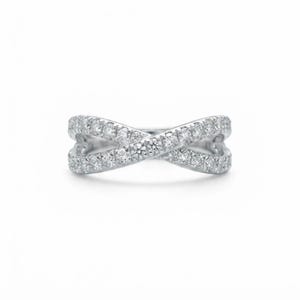 0.52 CTW Criss Cross Diamond Band, PT950 Solid Platinum Crossover Ring, Lab Grown Round Diamond Pave X Ring, IGI Certified
