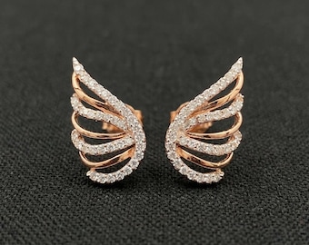 18kt Rose Gold Diamond Ear Climbers, IGI Certified Round Brilliant Crawlers