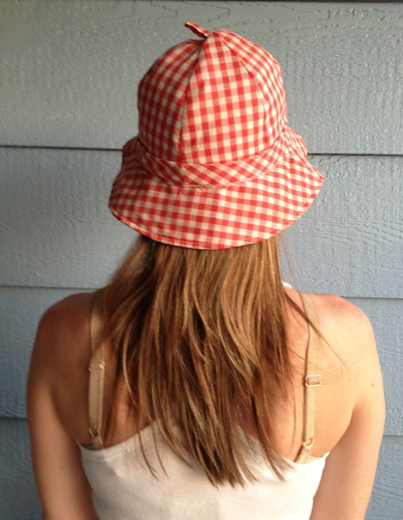 Vintage 50s Red and White Checked hat // Happy Cap