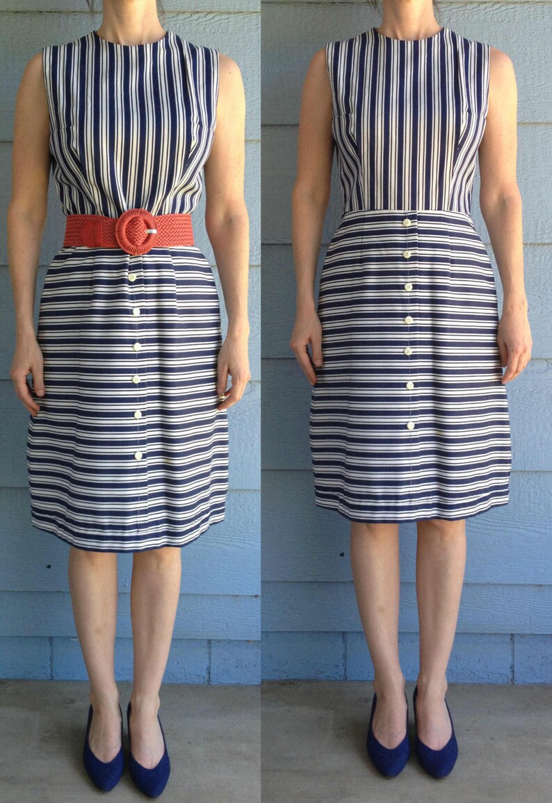 navy blue pinstripe dress