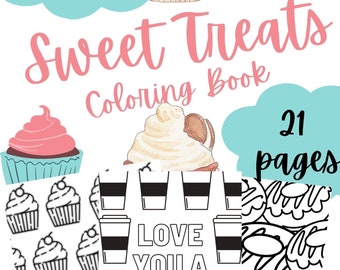 Sweet Treats Digital Downloadable Coloring Book Printable Pages Multiple Pages