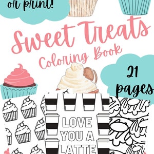 Sweet Treats Digital Downloadable Coloring Book Printable Pages Multiple Pages