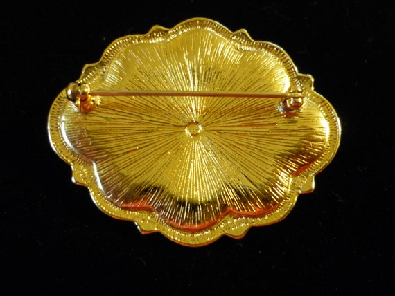 Victorian Revival Gold tone Brooch and Earring Set - image 3
