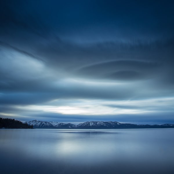 Lake Tahoe Photograph, Long Exposure, Clouds Print, Zephyr Cove, South Lake Tahoe Sunset, Wall Decor 8x10 Nevada California Sky