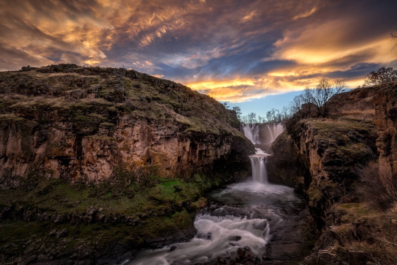 Oregon Photography, Landscape Photography, White River Falls, Waterfall Photography, Wall Decor, Fine Art, Pacific Northwest, Sunset,Sunrise image 1