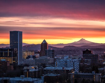 Portland Photograph | Mt Hood Oregon | Skyline | Sunrise | Wall Art | Fine Art | Decor | Photography | Urban | Twilight | Pacific Northwest