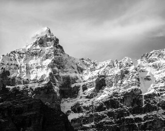 Moraine Lake Photograph, Snowy Mountain Photo, Banff National Park Print, Photography, Glacier, Alberta, Black & White, Fine Art, Wall Decor