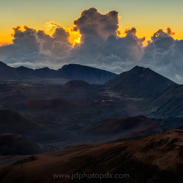 Haleakala Sunrise Photograph, Hawaii Panorama, Maui Panoramic Print, Clouds, Fine Art, Sky, Wall Decor, Volcano, Crater, Mountains, 12x36
