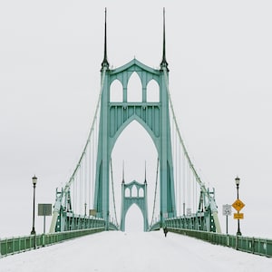Portland Oregon Photo | St Johns Bridge | Snow | Winter | Fine Art | Pacific Northwest | Oregon Photography | Wall Decor | Urban