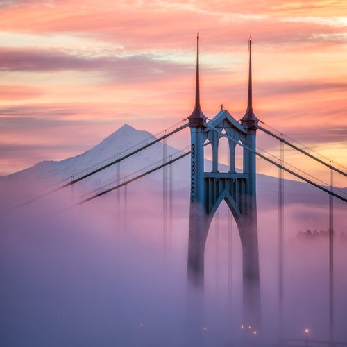 Large Portland Oregon Art Print St Johns Bridge Etsy