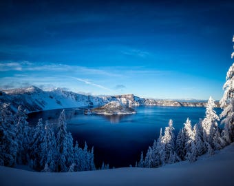 Crater Lake, Oregon Photography, Wall Decor, Landscape, National Park, Fine Art, Canvas, Framed Art, Metal Print, Winter, Pacific Northwest