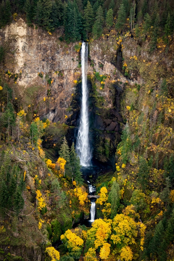 Multnomah Falls Photograph Autumn Oregon Aerial Wall Etsy