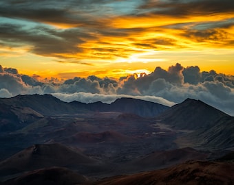 Haleakala Sunrise, Maui Hawaii, Black & White, Sunrise Photograph
