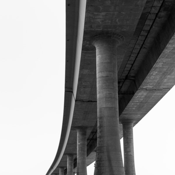 Portland Photos, Glenn Jackson Bridge, Columbia River, Vancouver Washington, PDX Bridges, Black & White, Square Photo Print Wall Decor