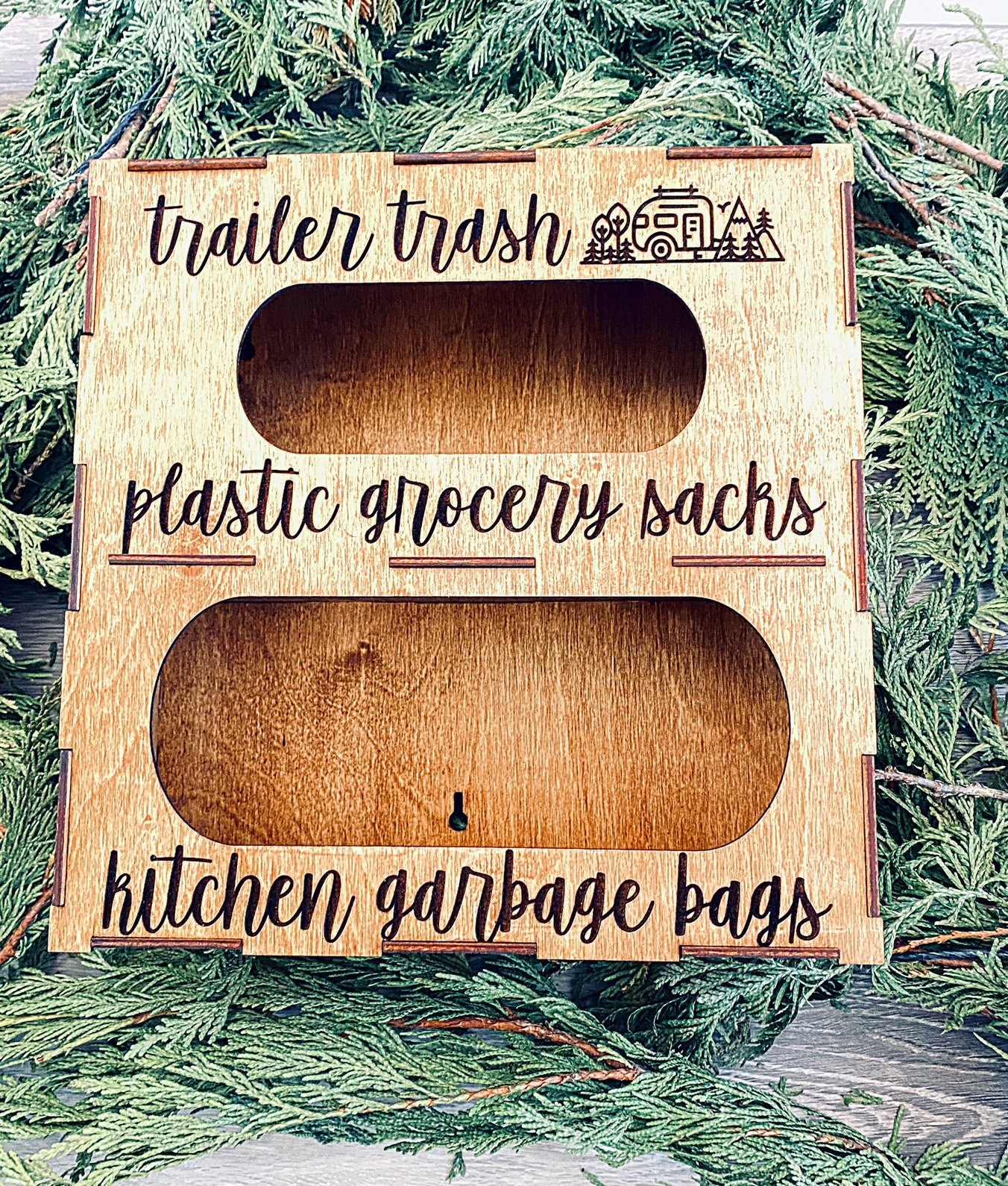Wooden Trash Bag Holder with Plastic Bag Holder Set, Wall-Mount Trash Bag  Dispenser & Grocery