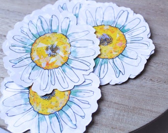 Daisy Floral Sticker || Laptop Sticker, Digital Art, Stickers, Water Bottle Sticker, Stationery, Illustration