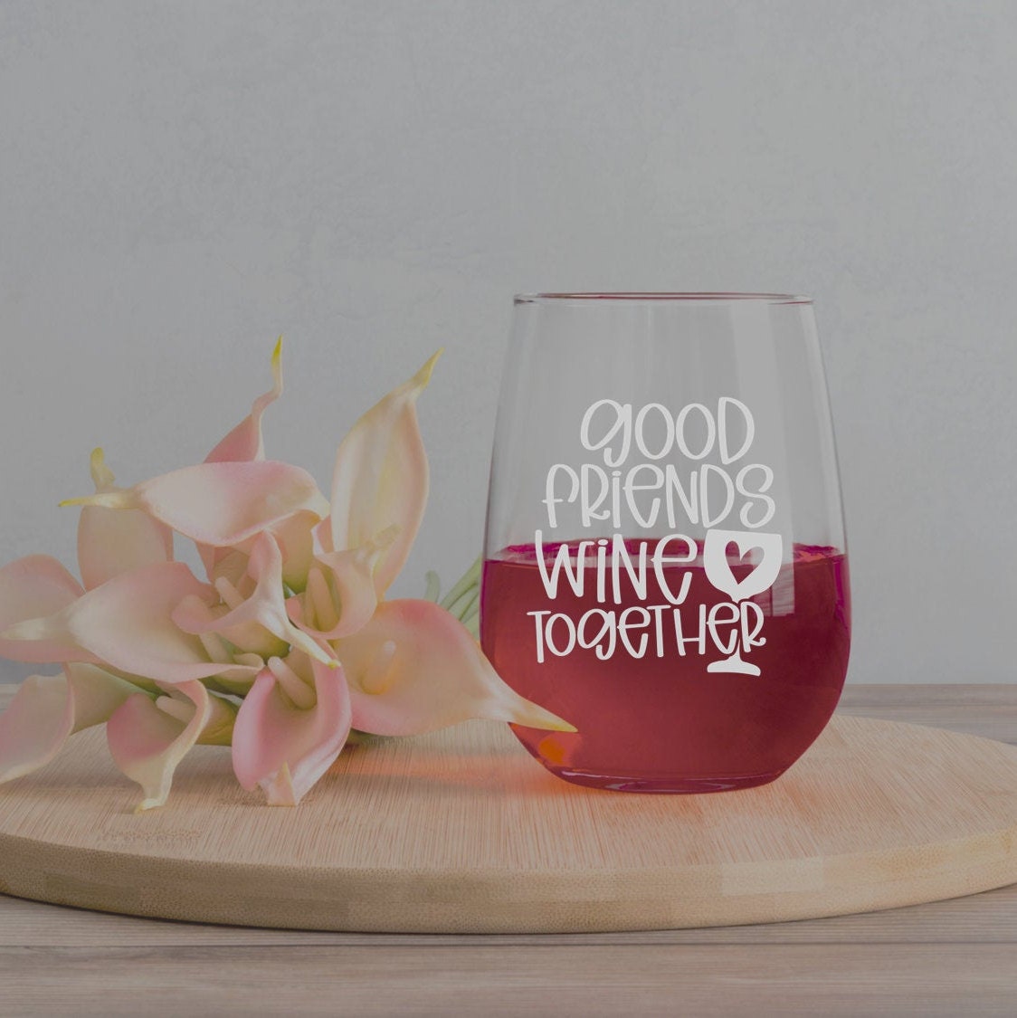 Best friends stemless wine glass etched glassware barware Etsy