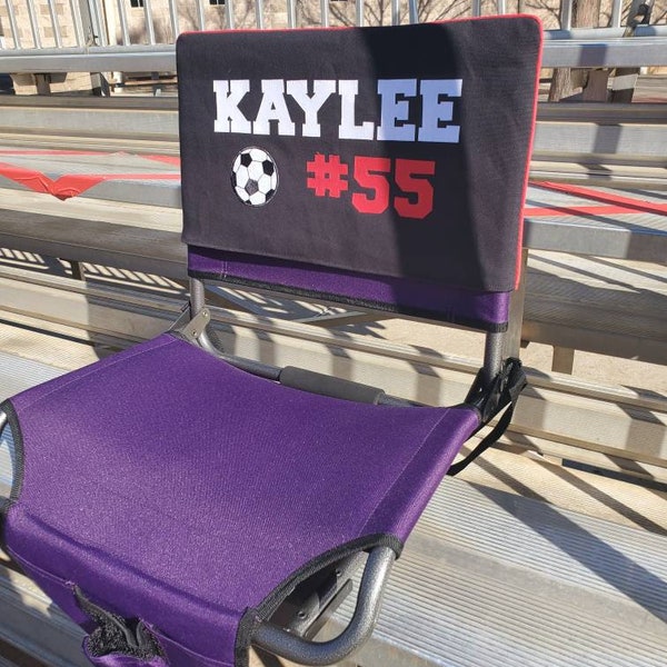 Personalized Custom Stadium Sports Chair cover - Mom Dad grandparent Chair Cover - Soccer Baseball Softball Football Chair cover-  w/ patch