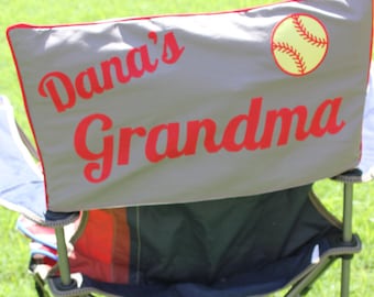 Personalized Custom Sports Camping Chair - Mom Dad Chair Cover - Soccer Baseball Softball Football Chair - names with patch