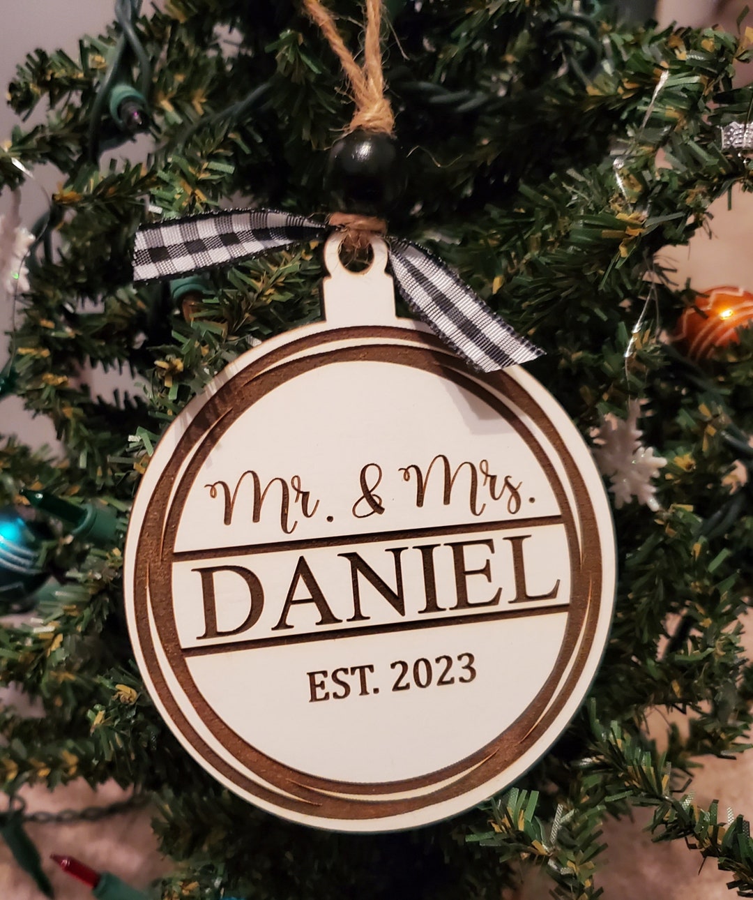 Farmhouse Style Ornament Wedding Engagement Personalized Christmas