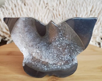 Schwarzer Achat Druzy Schmetterling: Geschnitztes Geode Kristall Geschenk