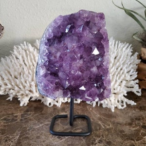 Amethyst Cluster - 5.8 lbs Purple Amethyst on metal stand - Amethyst point - Amethyst - Crystal - Chakra Crystal - Polished amethyst - large